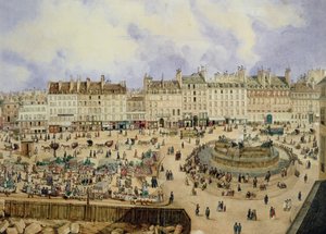 Uitzicht op de Place de la République en de fontein, 1848 door N. Pelcocq
